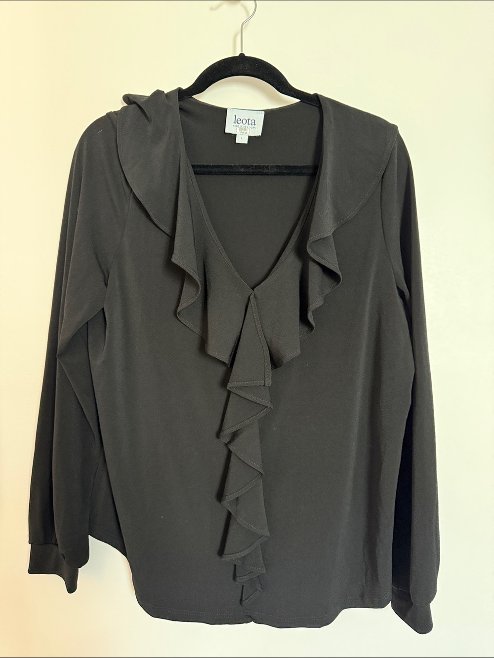 🖤 Leota Black Ruffle V-Neck Long Sleeve Blouse